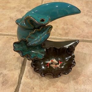 Teal and Black Ceramic Moon and Petal to Koi Fish Pond Incense Burner